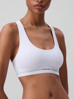 Calvin Klein Unlined Cotton Bralette XL White Sportsbra NWT